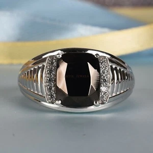 Anello In Argento Sterling 925 Con Gemma In Onice Nero Naturale Per Uomo #1180 - Foto 1 di 2