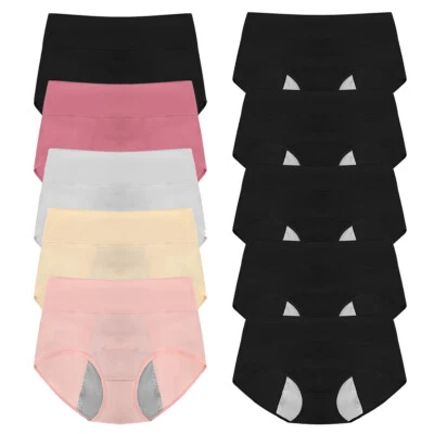 5 Pack Womens Cotton Period Panties Leakproof Underwear Menstrual Briefs Panty - Image 1 of 4