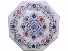 24" Marble Center Table Top White Stone Inlay Handmade Work Home Decor