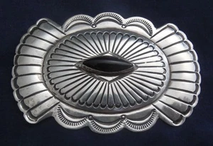 INDIANER STERLING gestempelt gewölbt schwarzer Stein HANDARBEIT PIN ANHÄNGER Nachlass - Bild 1 von 2