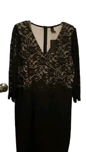 Women's Formal Black/Lace Vneck Pencil Skirt Bottom Lace Sleeves Sz XXL READ - Picture 1 of 5