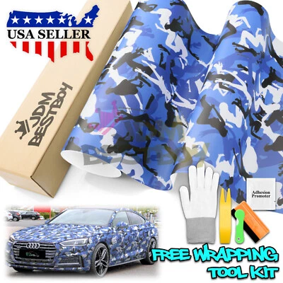 Camuflaje Camuflaje Mañana Madera Azul Coche Vinilo Envoltura Calcomanía Hoja Película Hágalo Usted Mismo Foto 1 de 4