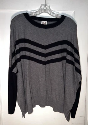 Suéter túnica Planet by Lauren G gris rayas negras algodón talla única OS. c720 Foto 1 de 4