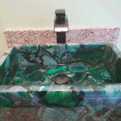 17"x13"x6" Green Agate Kitchen & Washbasin Sink Unique Gemstone Pedestal Sink De - Image 1 of 4