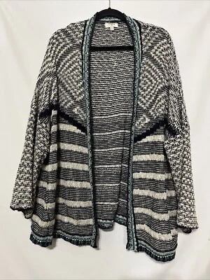 Umgee Long Crochet Knit Multicolor Cardigan Open Front Womens Size Large - Image 1 of 4