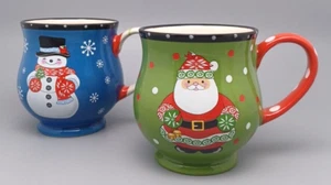 Temptations By Tara Winter Whimsy (2) 16 Oz Mugs Christmas Green SC & Snowman - Picture 1 of 8