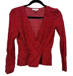 Cooperative Damen Xsmall rot V-Ausschnitt Wickel Top Langarm Blumen gepunktet 7384 - Bild 1 von 8