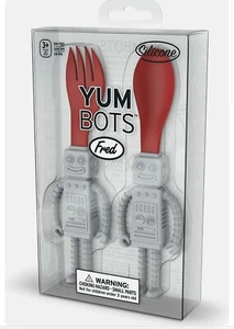 *FRED RED ROBOT 'YUM BOTS' KIDS UTENSIL SET SPOON & FORK - NEW IN BOX* 2 SETS - Picture 1 of 2