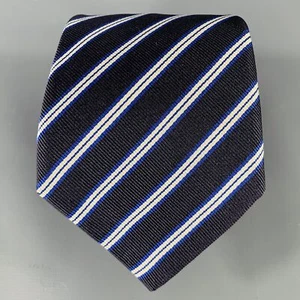 VALENTINO Navy White Diagonal Stripe Silk Twill Tie - Picture 1 of 4