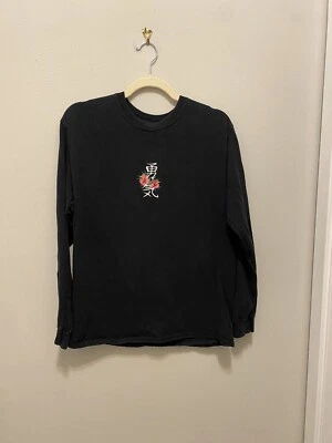 Riot Society black long sleeve tee shirt size M Japanese flower and embroidery - Image 1 of 4