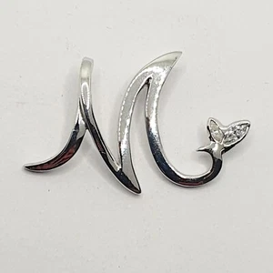 Beautiful Fancy Script Letter M & CZ Marquise Sterling Silver 925 Pendant - Picture 1 of 10