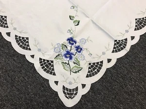 Embroidered Blue Rose 42x42" Square Tablecloth Night Stand End Side Table Cover - Picture 1 of 6