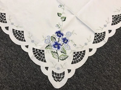 Embroidered Blue Rose 42x42" Square Tablecloth Night Stand End Side Table Cover - Image 1 of 4