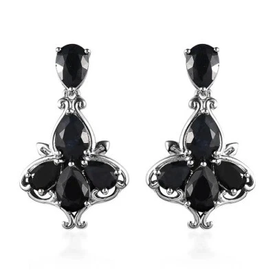 Brincos pendurados australianos de safira meia-noite platina sobre SS 8,50 ctw - Imagem 1 de 4