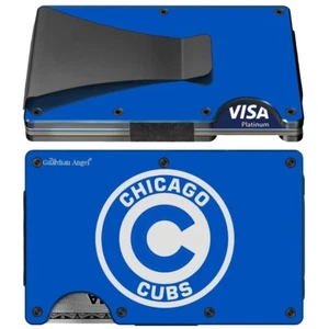 Chicago Cub Guardian Angel Engraved Titanium Blue RFID Blocking Wallet wClip D7 - Picture 1 of 11