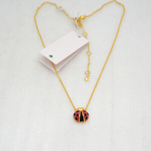 Kate Spade jewelry Gold plated Red enamel CZ ladybug pendant Necklace For Girls