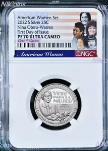 FDOI Silber 2022 S NGC American Women Nina Otero-Warren VIERTEL Münze PF70 FDI - Bild 1 von 2