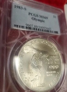 1983-S 1 Los Angels OLYMPICS 🏐COMMEMORATIVE SILVER DOLLAR PCGS MS69 - Picture 1 of 6