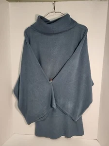 BCBG Womens Medium Sweater Pullover Top Blue Wool Cashmere Hi Low Nubby Chunky - Picture 1 of 4