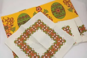 Corredor de mesa Flower Power vintage + juego de 4 servilletas crema/amarillo kitsch - Imagen 1 de 5