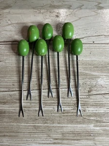 Vintage Set 7 Piment Olive Martini Cocktail Plektren/Vorspeise Serviergabeln 5" - Bild 1 von 8