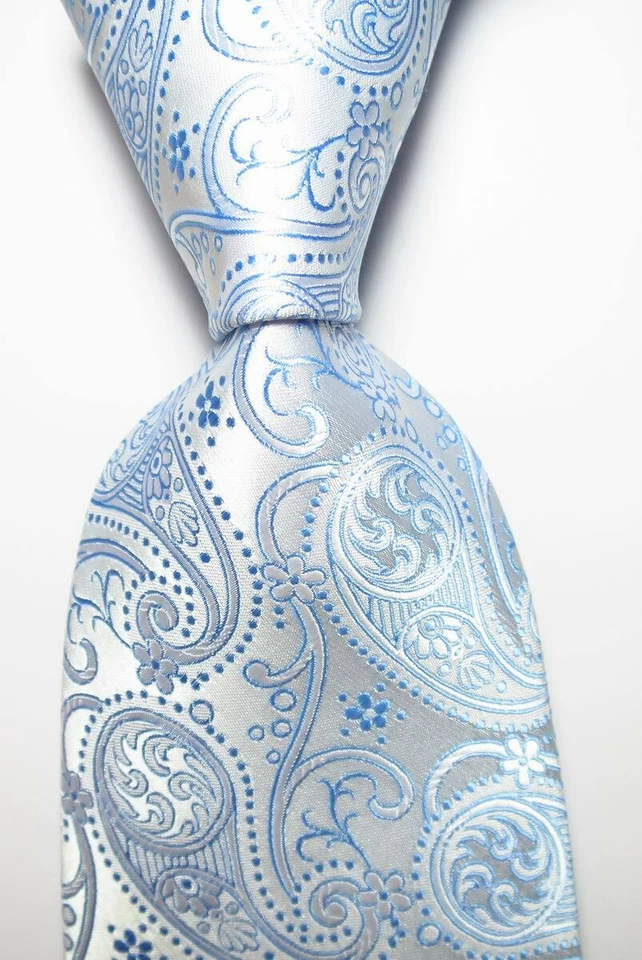 Nueva Corbata Clásica Paisley Azul Claro Blanco JACQUARD TEJIDA 100% Seda Para Hombre Foto 1 de 2