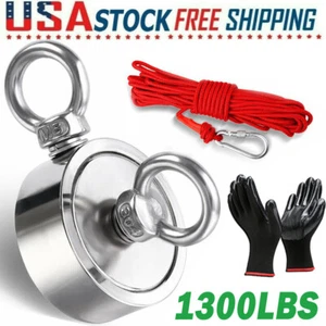 Fishing Magnet Kit Upto 2000LBS Pull Force Super Strong Neodymium Rope Carabiner - Picture 1 of 56