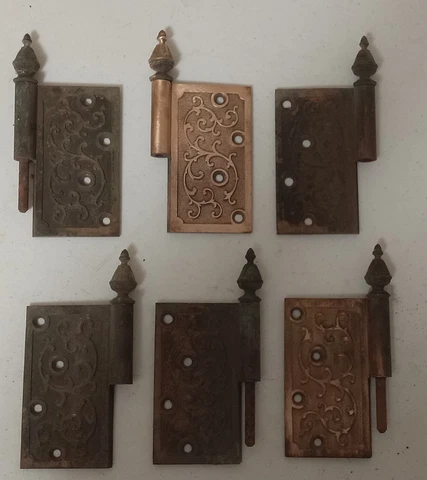 1870 VINTAGE victorian style BRASS DOOR HINGES Jan 18 1870 - total of 6 Cover