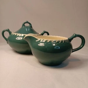 Vintage Harker Pottery Creamer And Sugar Dish Blue Green Turquoise Vtg 40s 50s - Picture 1 of 7