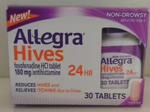 Allegra Hives 24 HR 30 Tablets fexofenadine HCl 180mg Exp. 12/24 New - Picture 1 of 4