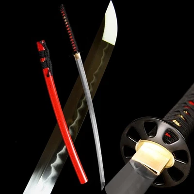 Espada samurai japonesa Hamon real templado arcilla de acero T10 Full Tang lista para la batalla Foto 1 de 4