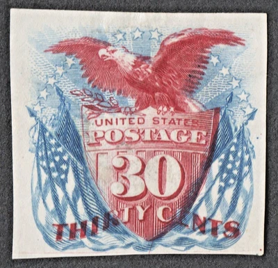 US # 121P3 MINT NGAI { -VF- 30c SHIELD EAGLE FLAG } PROOF ON INDIA PAPER OF 1869 - Image 1 of 4