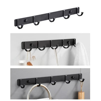 Aluminum Wall Mounted Hanger Coat Towel Hat Clothes Rack Bathroom 3/4/5/6 Hooks - Image 1 of 4