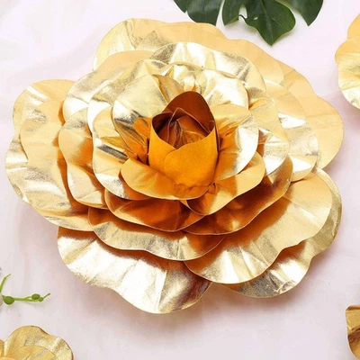 4 pcs 16" Gold Artificial Large Roses Flowers Wall Backdrop Party Wedding SALE - Image 1 of 4