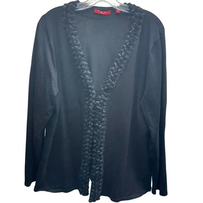 Cárdigan Suéter Negro Para Mujer 2X Manga Larga Borde Roseta Romántico Gótico Clásico Foto 1 de 4