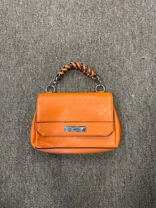 Guess Orange Leather Small Clutch Bag Gunmetal Chain Handle - Picture 1 of 5