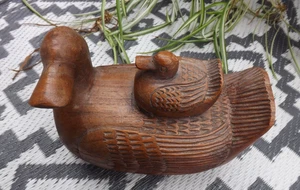 Vintage Rustic Folk Art Hand Carved Wooden Duck Jewellery Trinket treen - Picture 1 of 6