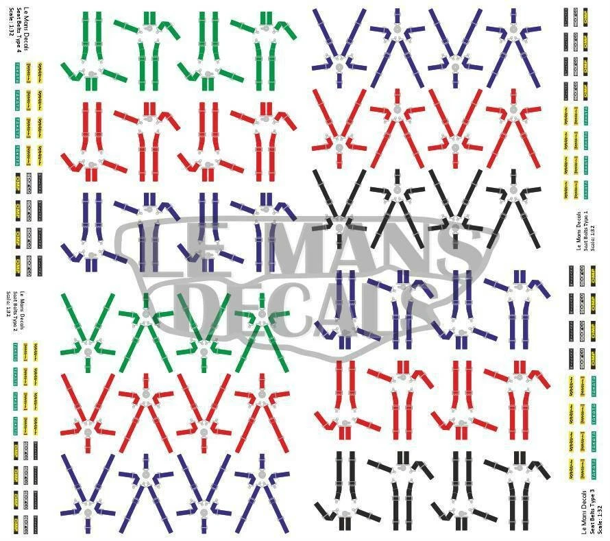 DÉCALCOMANIES LE MANS Decals Harnais Baquet Harnais Ceinture de sécurité 1:43 1:32 1:24 1:18...