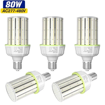 5 Pack 80W LED Corn Light 277-480V Warehouse Industrial COB Bulbs E39 Mogul Base - Image 1 of 4