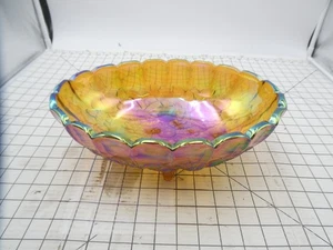 Vintage Carnival Glass Fruit Bowl Oval Indiana Harvest Grape Amber Footed - Picture 1 of 9