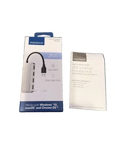 Insignia NS-PH3A4AP 4-Port Portable USB 3.0 Hub Plug and Play Windows 10, macOS - Picture 1 of 5