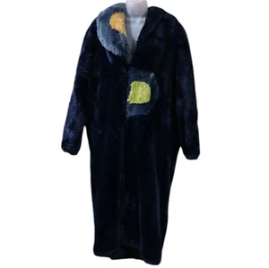 Suziklo Vintage Y2K Blue Spotted Fuzzy Trenchcoat Opera Size Large/XL - Bild 1 von 13