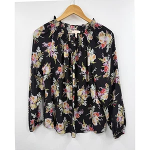 Blusa Rebecca Taylor Boquet Negra Floral Seda Cuello Calado Manga Larga Talla S - Imagen 1 de 9