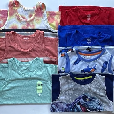 Lote de 7 camisetas sin mangas niños L 10-12 varias marcas y colores tiburones dinosaurios Foto 1 de 4