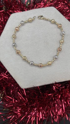 10K Tricolor Gold Bead Diamond Cut Bracelet 2.6 DWT/4.06 GR (LOT 197653) - Image 1 of 4