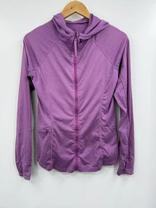 Title Nine Jacke Damen klein lila Kapuze durchgehender Reißverschluss Laufen Daumenlöcher Stretch - Bild 1 von 8