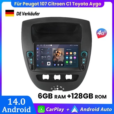6+128G Für Peugeot 108 Toyota Aygo Citroen C1 Carplay Android Autoradio GPS Navi - Bild 1 von 4