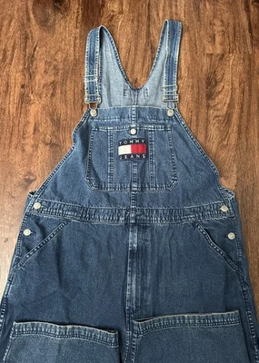 Macacão jeans masculino vintage Tommy Hilfiger azul grande lavagem média - Imagem 1 de 4