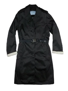 PRADA F/W 2019 Black Nylon Gabardine Belted Trench Coat Jacket IT38/US4 NWT - Picture 1 of 9