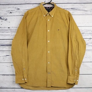 Tommy Hilfiger Corduroy Shirt Mens L TH Flex Mustard Yellow Button Up - Picture 1 of 12
